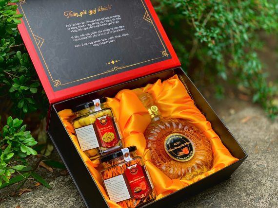 Set quà Đông Trùng Hạ Thảo, trà hoa vàng, rượu - Hình ảnh 2